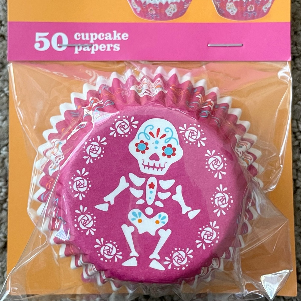 50 pink day of the dead Halloween cupcake papers muffin liners
